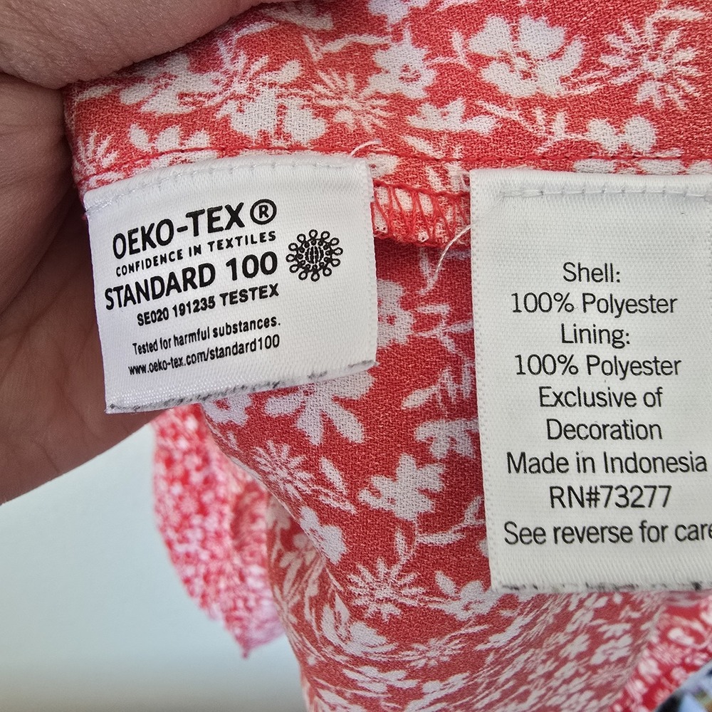 Lauren Conrad Women Sz S Peasant Mini Dress Ditsy Floral Tier Red Boho Tie Front - Picture 9 of 11